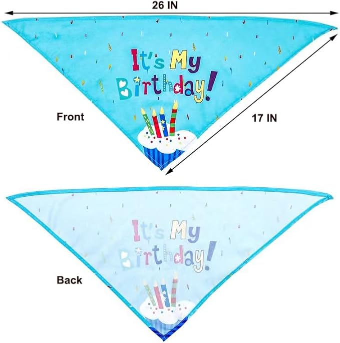 Dog Birthday Decorations, Puppy Birthday Party Outfits,Birthday Hat/Bow Tie/Bandana/Happy Birthday Banner,Pet Theme Suit Apparel & Accessories for Boy Golden Doodle Teddy Husky Labrador (4PCS Blue)