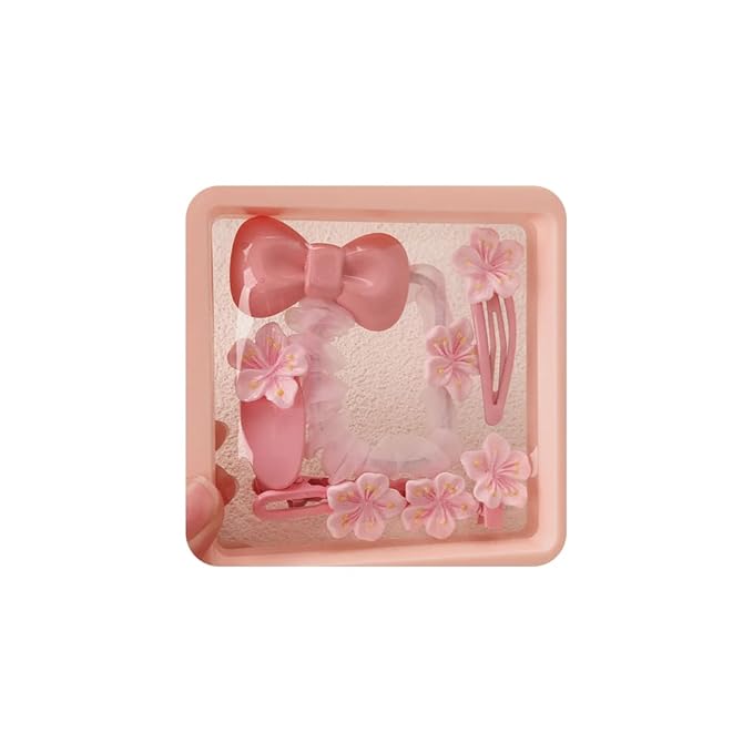 Hair Clips for Women, Acrylic Resin Hair Accessories set with Hairbands Colored Hair Ties, Flower, Rainbow, Little Bear Clips Cute pattern for Birthday Prom Cosplay Party (pink flowers Bowknot)