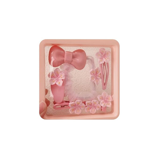 Hair Clips for Women, Acrylic Resin Hair Accessories set with Hairbands Colored Hair Ties, Flower, Rainbow, Little Bear Clips Cute pattern for Birthday Prom Cosplay Party (pink flowers Bowknot)