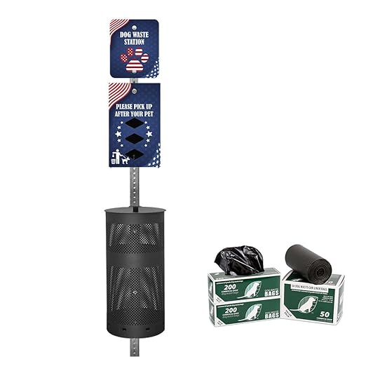 ZERO WASTE USA - Rust Proof Aluminum Dog Waste Station for Roll Bags - Free 400 Waste Bags & 25 can Liners - Over 500k Sold in USA (Team USA | Matte Black)
