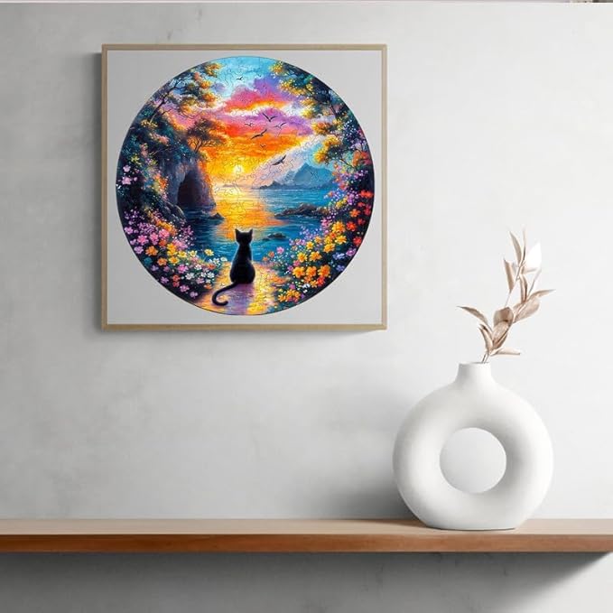 Jigfoxy Wooden Puzzle for Adults, Kitten Wooden Jigsaw Puzzles for Adult, Unique Cat Shape Wood Cut Puzzles, Christmas Thanksgiving Gifts for Friends Family (S-8.5 * 8.5in-100pcs)