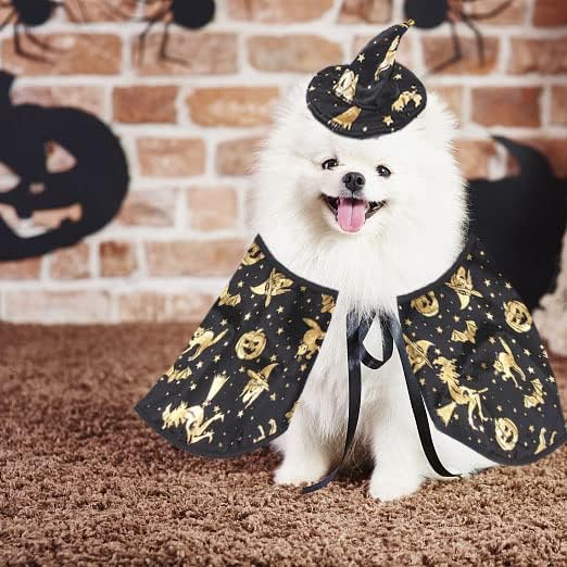 Pet Halloween Costumes Dogs Cats Halloween Witch Pet Costume Cape Hat Halloween Vampire Cloak Wizard Cats Cosplay Clothes Apparel for Small Dogs Cats Halloween Party Decorations