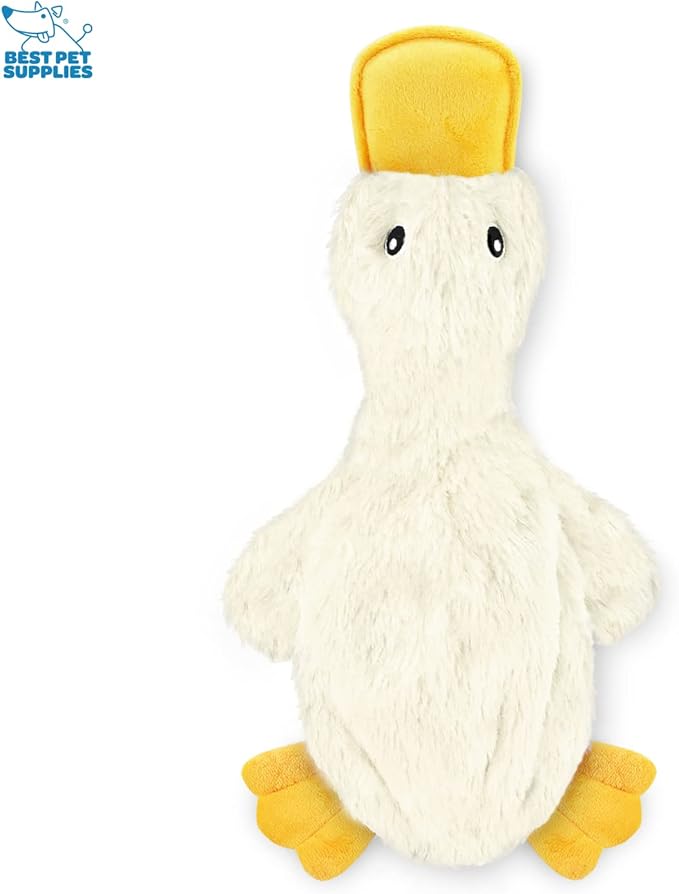Best Pet Supplies Interactive Squeaky Dog Chew Toy, Ideal Dog Toys for Chewers, Small, Medium & Large Dogs, and Fetch Lovers - Crinkle Duck (White), Large