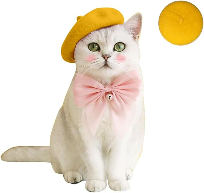 Dog Beret Hats Cats Hats Fashion Four Seasons Funny Comfortable Wool Pet Hat (Yellow)