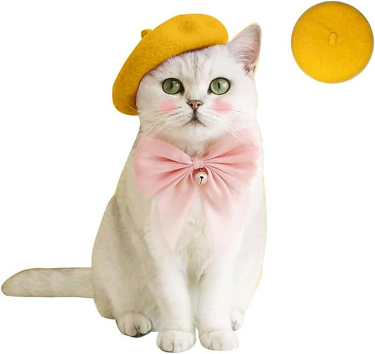 Dog Beret Hats Cats Hats Fashion Four Seasons Funny Comfortable Wool Pet Hat (Yellow)
