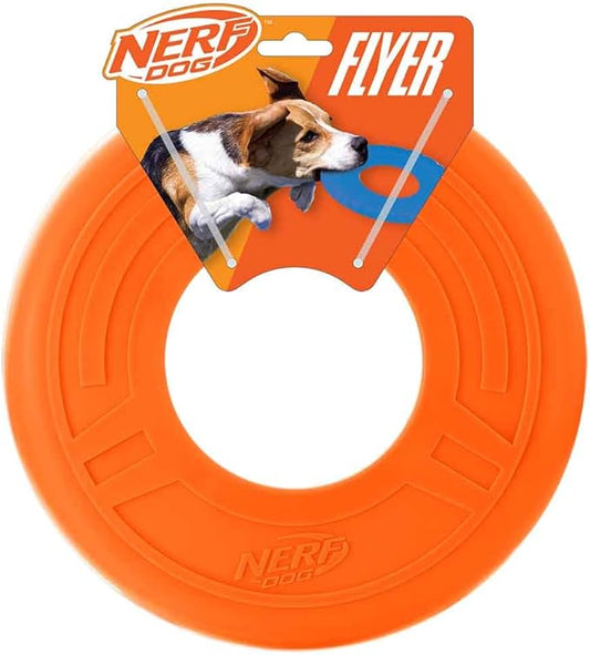 Nerf Dog Atomic Flyer Outdoor Dog Toy, 10 Inch Flying Disc Dog Fetch Toy, Rubber Dog Toy for Medium Dogs and Large Dogs, Orange
