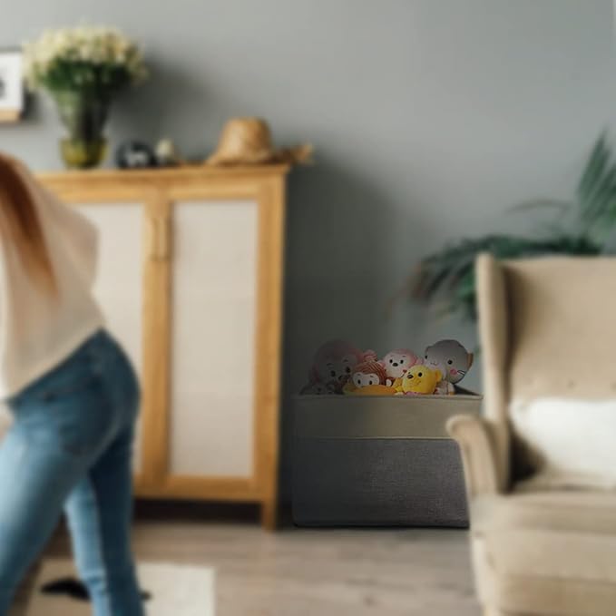 Dog Basket for Toys My Dog Stuff Collapsible Storage Bin Grey Pink Blue Rectangular Pet Storage Organizer Box with Handles Extra Large