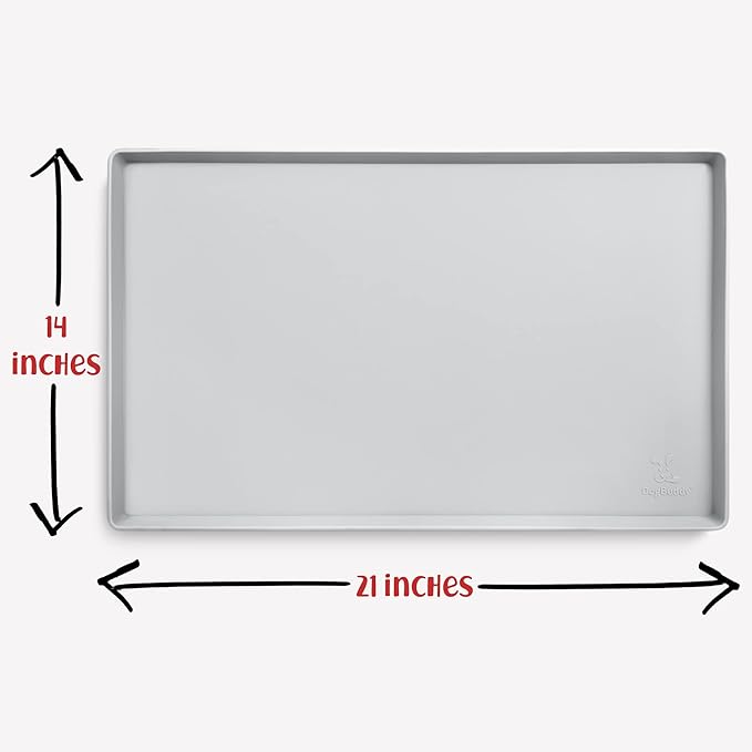 DogBuddy Dog Food Mat – Waterproof Dog Bowl Mat for Food and Water, Silicone Pet Feeding Mats for Floors, Non-Slip Placemat with High Edges for Dogs Bowls, Puppy Essentials (M: 21” x 14”, Mist)