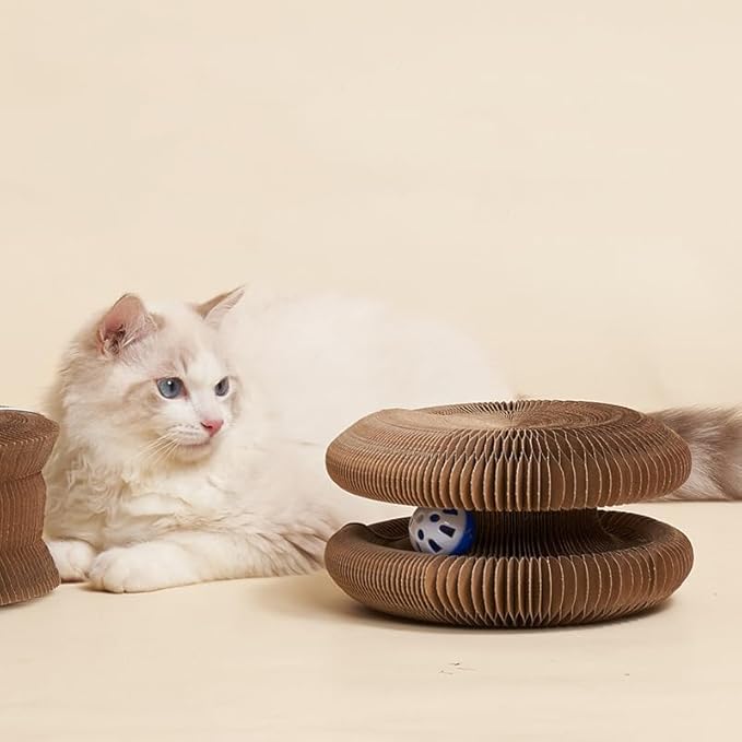 Kitty Curls Cat Toy Kurlz, Interactive Scratch Pad, Foldable Accordion,Recyclable Scratcher with Ball (Black)