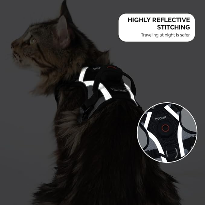 Cat Harness Leash Set with AirTag Holder, Upgraded Escape Proof Vest with Lead for Cat Kitten Small Dog Puppy Outdoor Walking, Soft Breathable Mesh Jacket with Reflective Strip (Black, M)
