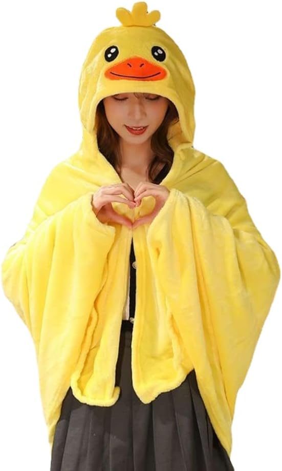 Cute Wearable Blanket Soft Cape for Adult Women Men Warm Cozy Hoodie Cute Animal Bear Cat Bunny Carpet Home