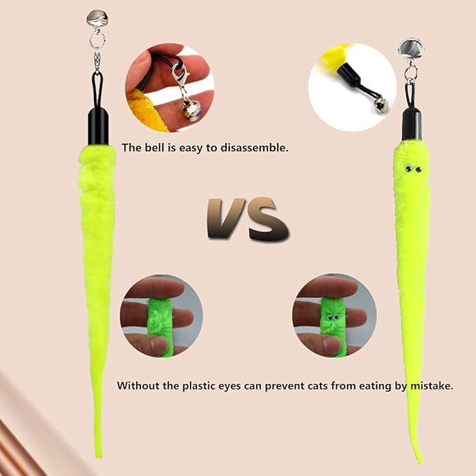 LASOCUHOO Cat Worm Toys, (10 Packs) Interactive Cat Wand Replacement, Wand Refill Attachments for Indoor and Ourdoor Cats