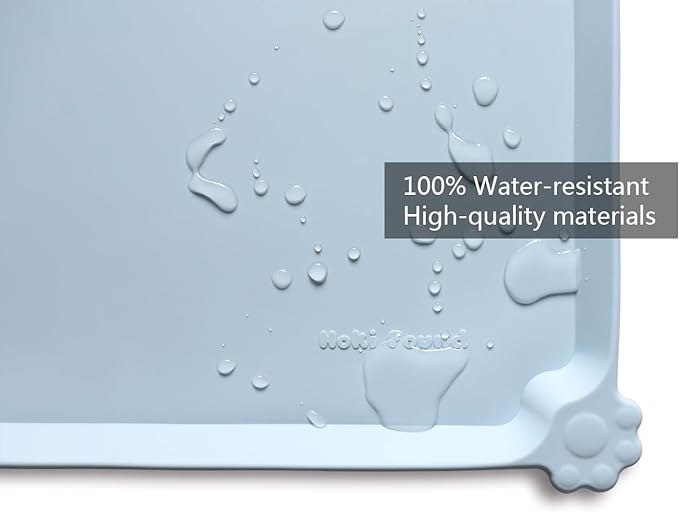 Hoki Found Large Silicone Pet Food Mats Tray - Non Slip Pet Bowl Mats Placemat - Dog Pet Cat Feeding Mat - Waterproof Dog Cat Food Mats -Pet Water Mats for Floors - Frost