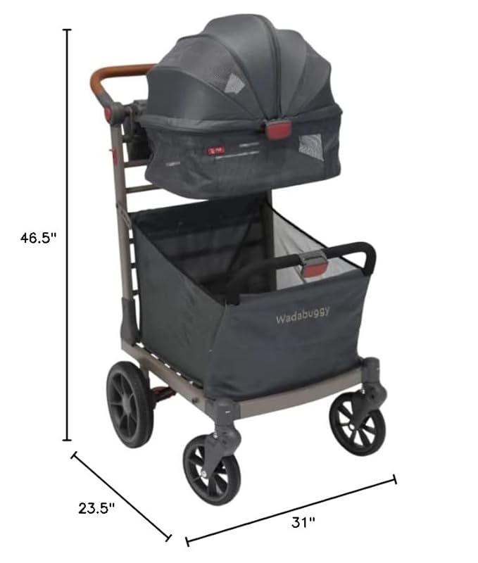 Wadabuggy Pet Foldable Cart - Luxury Cat & Dog Stroller with Extra Large Shopping Basket, Cup Holders, & Ventilated Canopy - Easy Fold Pet Stroller for Cats & Dogs