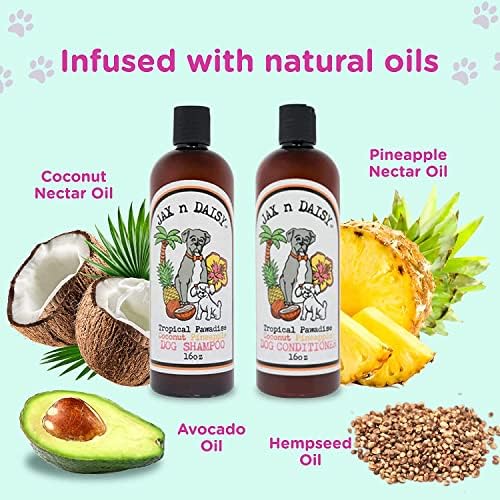 Jax n Daisy Tropical Pawadise Coconut Pineapple Dog Conditioner- Dog's Skin & Coat Conditioner for Grooming & Cleaning, Dog Bath Supplies with Light Tropical Scent of Coconut & Pineapple.