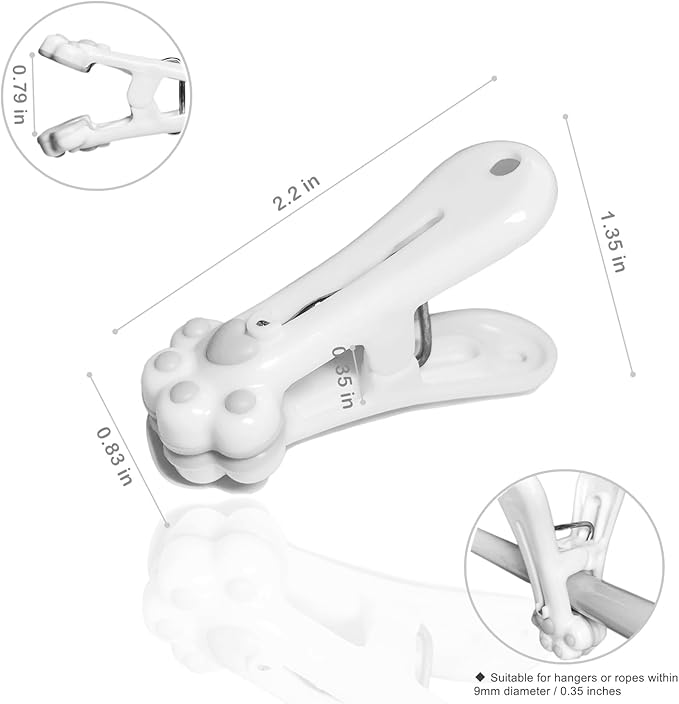 Plastic Clothespins Laundry Clothes Pins (Gray) -12 Pack, Traceless Clothes Pegs, Bag Clips, Food Package Clip, with Cute Cat Claw Pattern