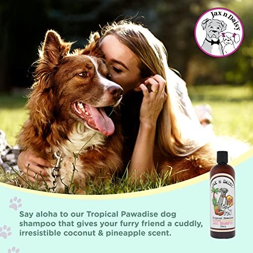 Jax n Daisy Tropical Pawadise Coconut Pineapple Dog Shampoo pet Shampoo for Dogs Dog Shampoos Conditioners Made with Essential Oils Grooming kit Adult and Puppy 16 oz Bottle