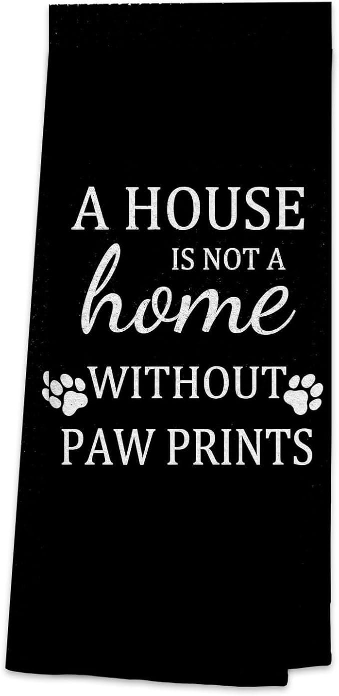 TNUW Dog Themed Kitchen Towels 16″×24″,A House is Not A Home Without Paw Prints Soft and Absorbent Kitchen Tea Towel Dish Towels Hand Towels,Gifts for Women Girls Dog Lovers (Color-1) (Black)