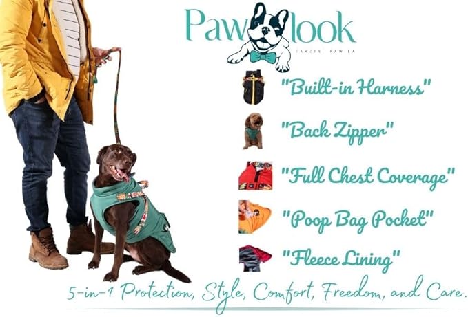 Generic Pawlook Dog Raincoat with Chest Leash and Collar, Reusable Waterproof Pet Coat for Small Dogs, Medium Dogs, Large Dogs (Green, Large)