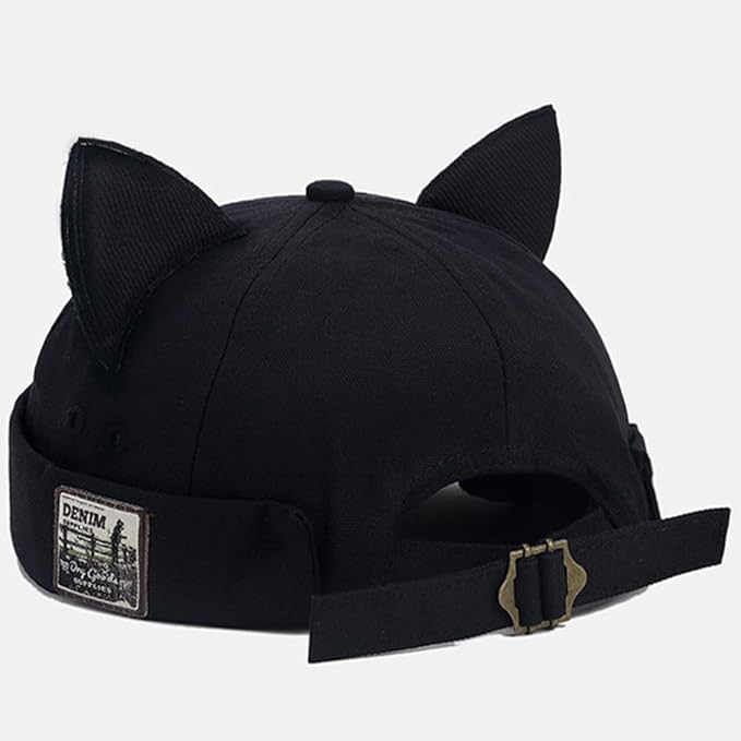 Malaxlx Cat Ear Docker Cap for Women Men – Brimless Cotton Sailor Beanie Skull Cap