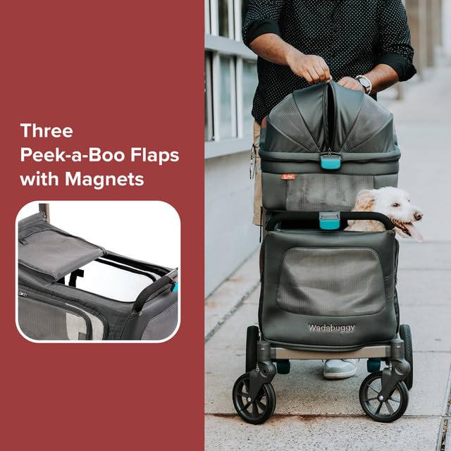 Wadabuggy Pet Two Foldable Cart - Adjustable & Portable Pet Stroller with Caddy, Foam Filled Rubber Wheels, Storage - Carriage for Small & Medium Dogs, Cats Under 75 lbs