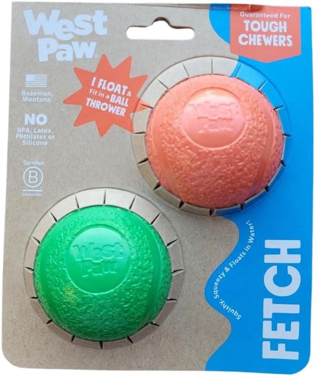 WEST PAW Boundr Durable Dog Ball Toy Interactive Play for Chewing Fetch and Training- Made in USA from Safe Materials Reliable Design Dogs in Cardinal Red/Clover Green, 2 Pack