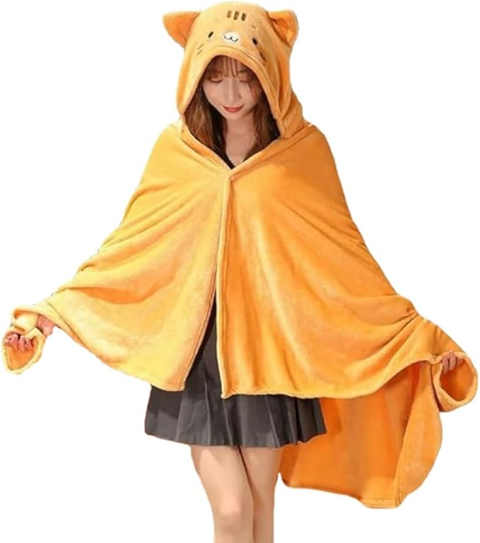 Cute Wearable Blanket Soft Cape for Adult Women Men Warm Cozy Hoodie Cute Animal Bear Cat Bunny Carpet Home