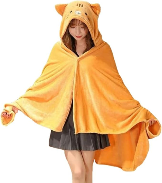 Cute Wearable Blanket Soft Cape for Adult Women Men Warm Cozy Hoodie Cute Animal Bear Cat Bunny Carpet Home