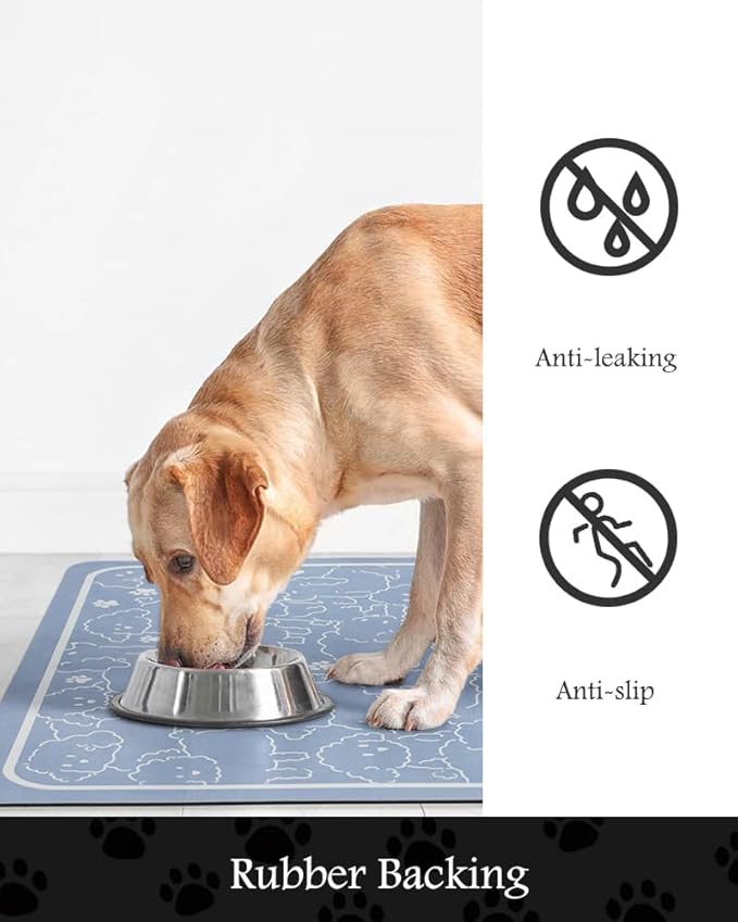 Pet Feeding Mat-Absorbent Dog Mat for Food and Water Bowl-No Stains Quick Dry Water Dispenser Mat-Dog Accessories Pet Supplies-Bowl for Messy Drinkers（BLUEDOGS,16"x24"