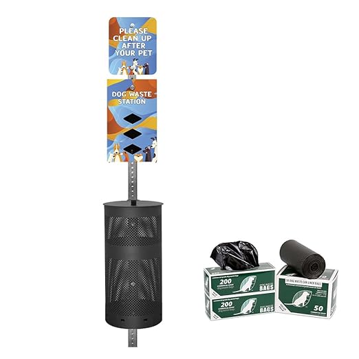 ZERO WASTE USA - Rust Proof Aluminum Dog Waste Station for Roll Bags - Free 400 Waste Bags & 25 can Liners - Over 500k Sold in USA (Abstract Dogs | Matte Black)