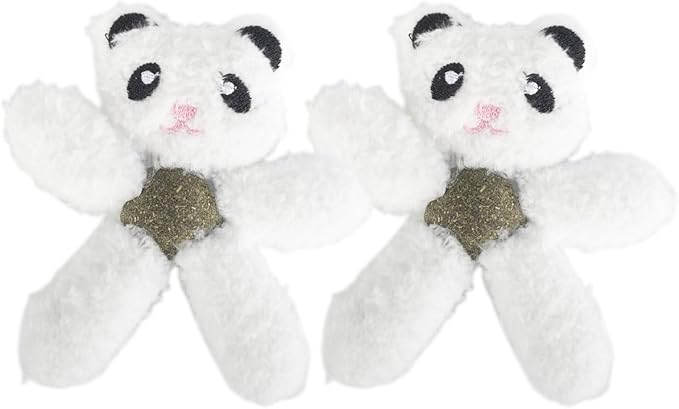 Cat Toys with Catnip Kitten Chew Bite Supplies Boredom Relief Fluffy Kitty Teeth Cleaning Chewing Cat Lovers Interactive Plush Gift (Panda&Panda)
