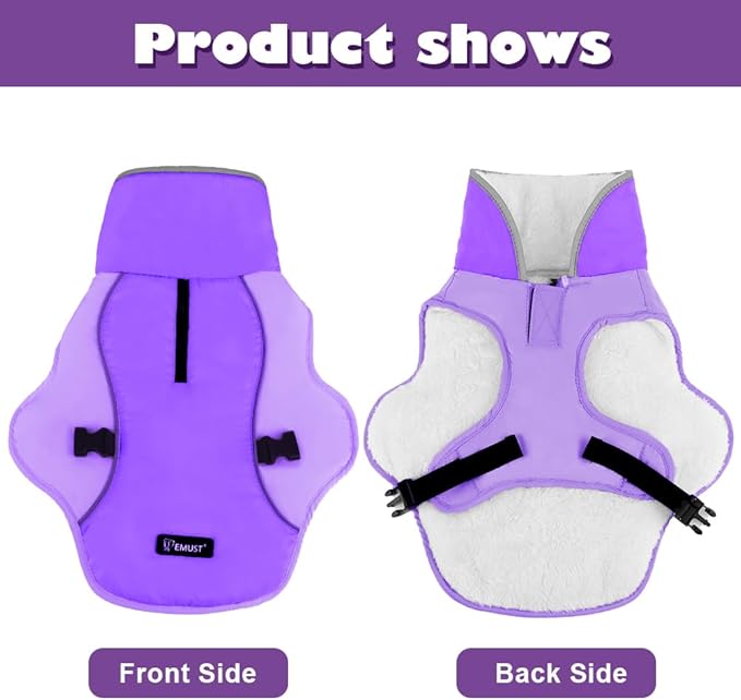 EMUST Winter Dog Jacket, Windproof Dog Apparel for Cold Weather, Reflective Coats for Dogs, Warm Puppy Jacket for Cold Winter, New Purple, S
