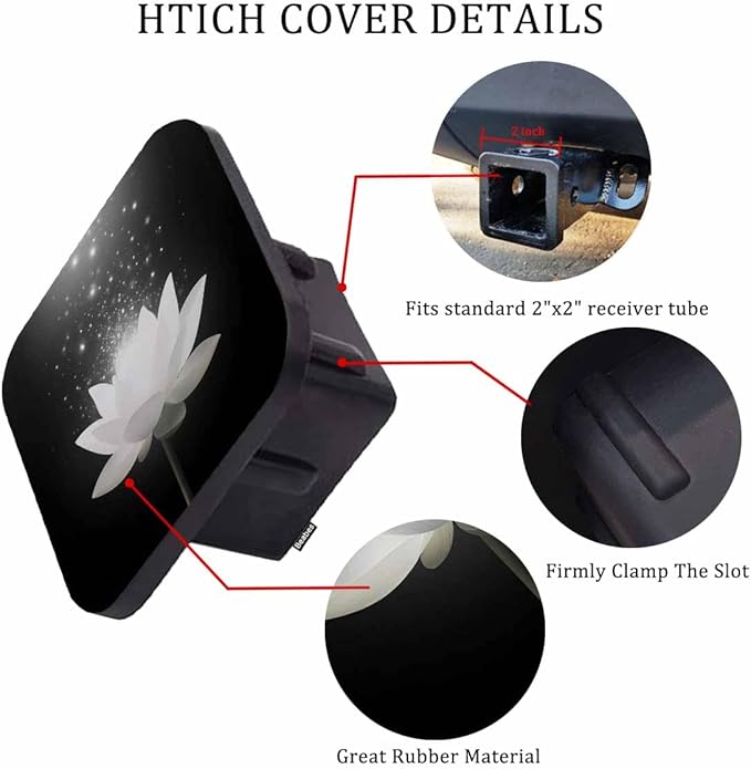 Lotus Hitch Tube Cover 2 Inch Magic Blooming White Lotus Flower Rubber Receiver Tube Hitch Plug for Cars, Square Hitch Box Towing Hitch Plug Covers
