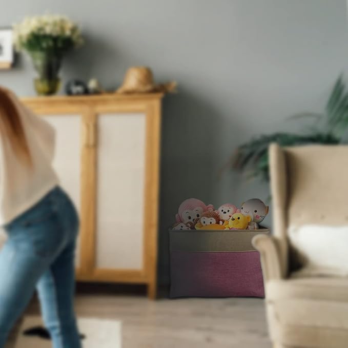 Custom Dog Basket for Toys Collapsible Storage Bin Grey Pink Blue Rectangular Pet Dog Storage Organizer Box with Handles Extra Large Customized Name & Real Dog Breed