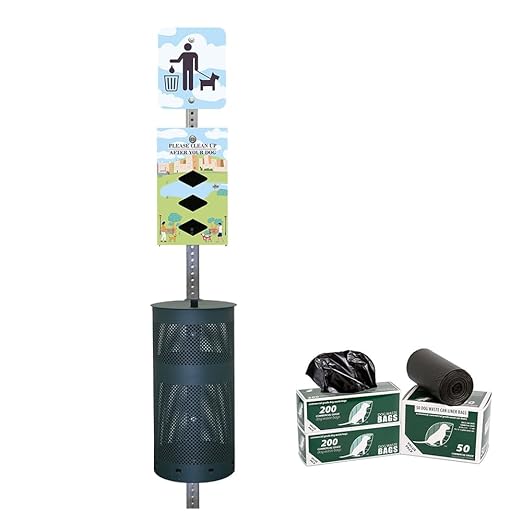 ZERO WASTE USA - Rust Proof Aluminum Dog Waste Station for Roll Bags (Most Popular Bags) - Free 400 Waste Bags & 25 can Liners - Over 500k Sold in USA (Dog Park Walk | Matte Green)