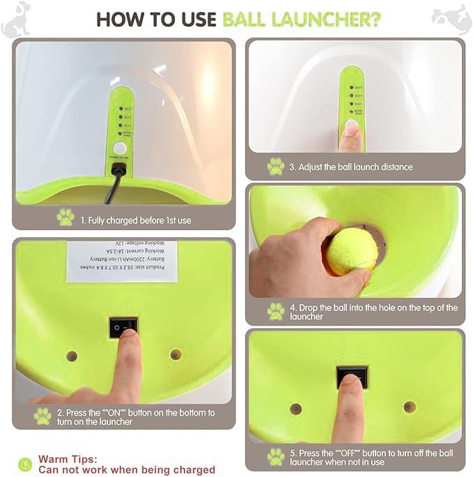 Automatic Dog Ball Launcher, Dog Ball Thrower Machine with 10-30Ft 3 Launching Distance, Interactive Toys for Small Dogs Indoor & Outdoor with 15 Mini Tennis Balls-2 Inch Light Green