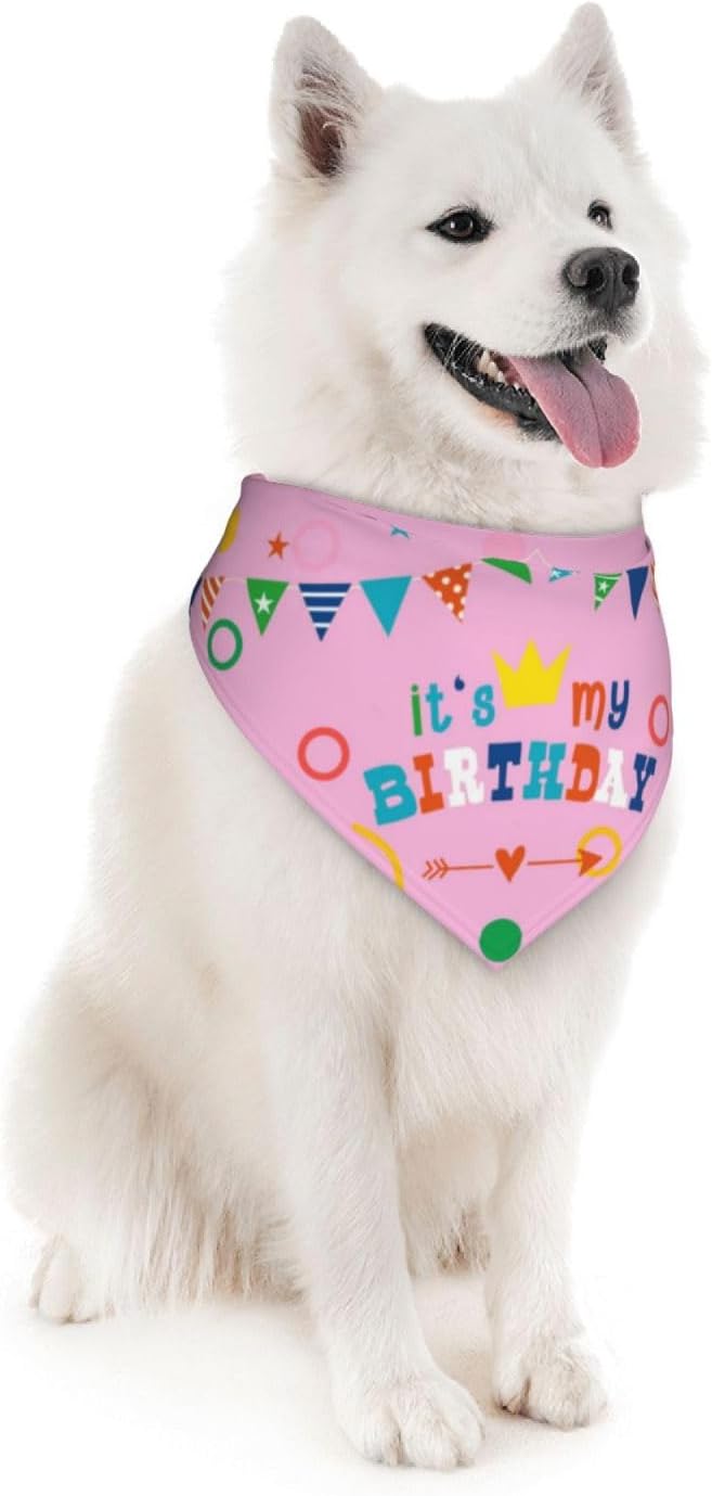 It's My Birthday Pink Dog Bandana Scarf Triangle Bibs Pet Accessories Cat Kerchief