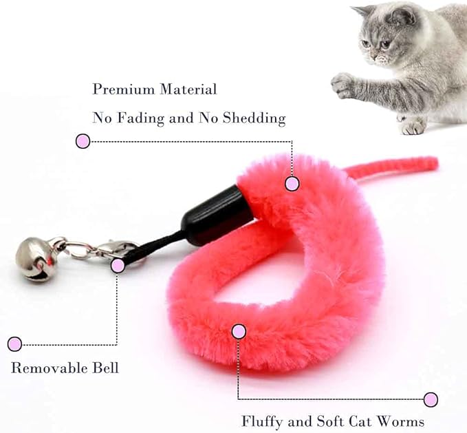 LASOCUHOO Cat Worm Toys, (10 Packs) Interactive Cat Wand Replacement, Wand Refill Attachments for Indoor and Ourdoor Cats