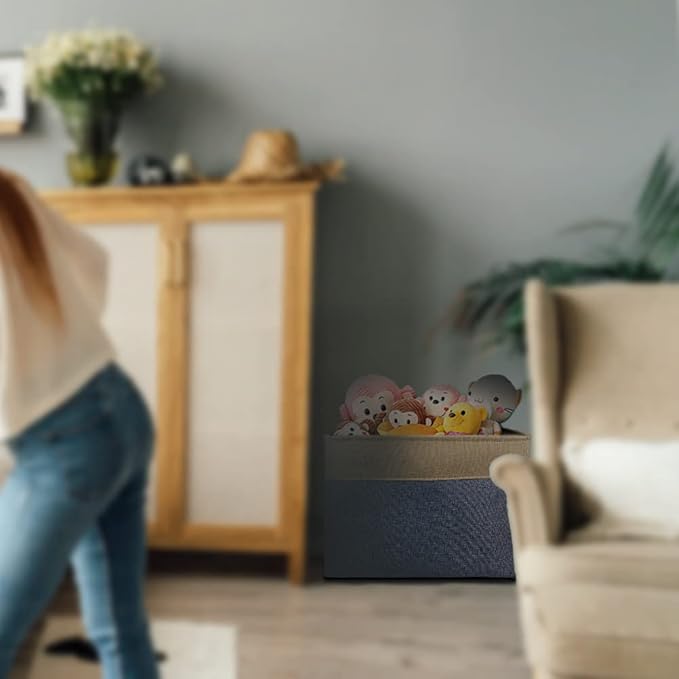 Custom Dog Basket for Toys Collapsible Storage Bin Grey Pink Blue Rectangular Pet Storage Organizer Box with Handles Extra Large Customized Name & Photo