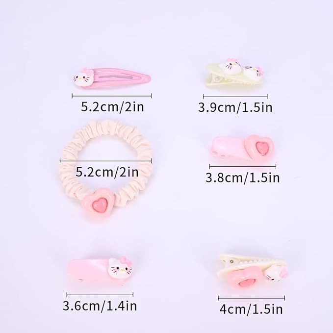 Hair Clips for Women, Acrylic Resin Hair Accessories set with Hairbands Colored Hair Ties, Flower, Rainbow, Little Bear Clips Cute pattern for Birthday Prom Cosplay Party (pink Love cat)