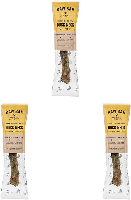 Vital Essentials Freeze-Dried Raw Duck Neck Dog Treat & Natural Chew, 3-Pack | Single Ingredient Dog Treat for Light Chewers | Made in USA