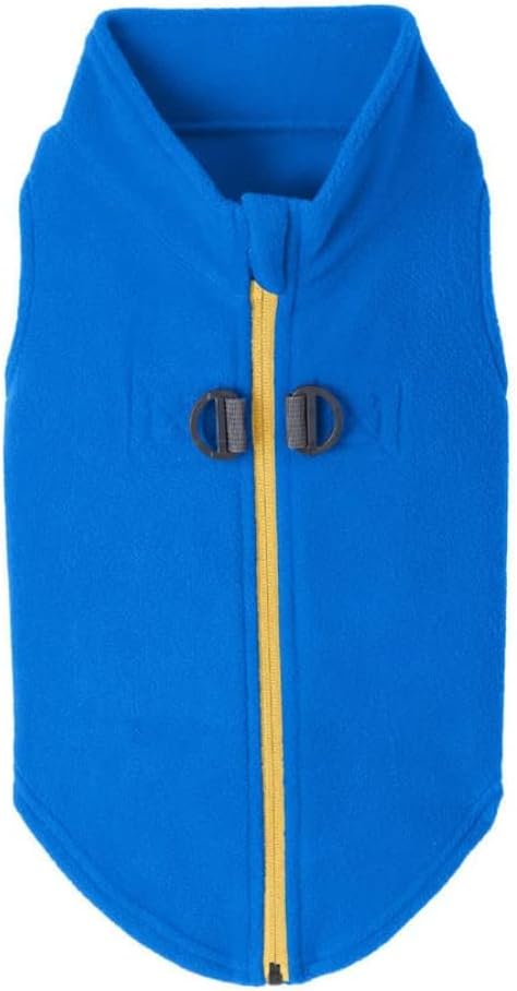 Gooby Zip Up Fleece Dog Sweater - Blue, Small - Warm Pullover Fleece Step-in Dog Jacket with Dual D Ring Leash for Small to Medium Dogs