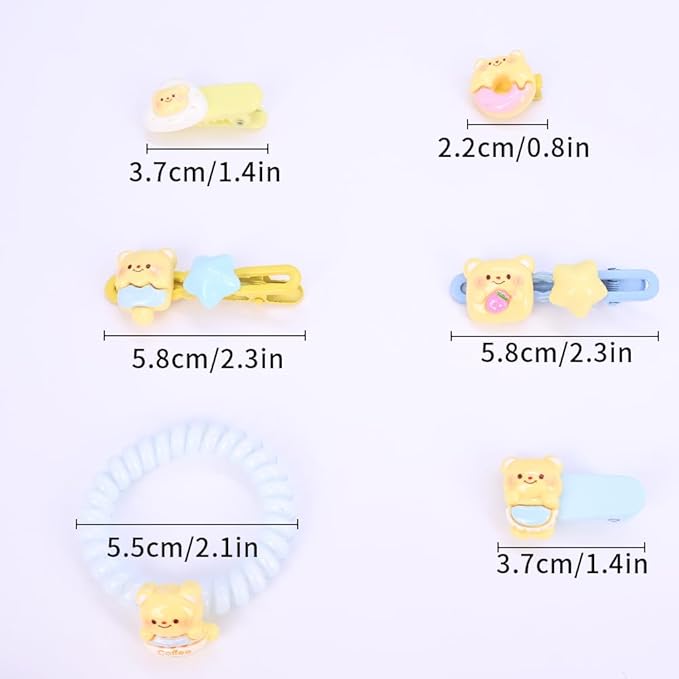 Hair Clips for Women, Acrylic Resin Hair Accessories set with Hairbands Colored Hair Ties, Flower, Rainbow, Little Bear Clips Cute pattern for Birthday Prom Cosplay Party (yellow Little Bear Doughnut)