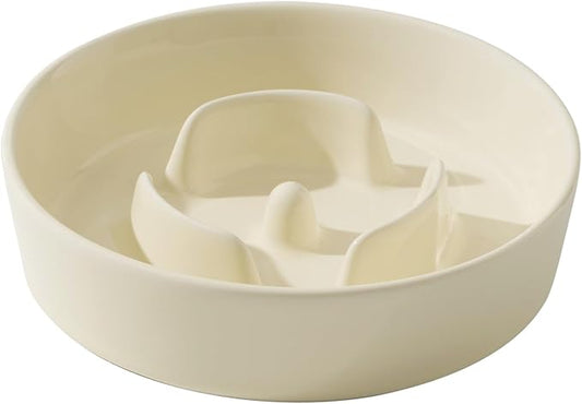 Ceramic 0.9 Cup Dog Bowl Slow Feeder for Small Dog, 6.1inch Pet Slow Feeder, Stop Bloat, Preventing Choking(Single Bowl-Beige)