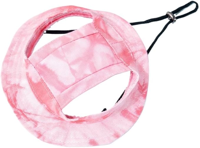 Dog Cat Sunshade Anti-strangle Hat Exposed Ears Adjustable Rope Buckle Bucket Hat Pet Supplies (L,Pink)
