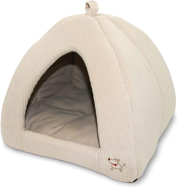 Best Pet Supplies Dog House Bed Crate Mat Tent Indoor Round Soft Plush for Small, Medium, and Large Breeds - Beige Corduroy, 16 x 16 x H:14"