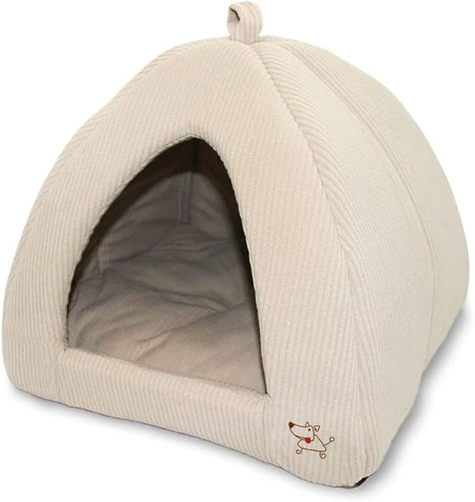 Best Pet Supplies Dog House Bed Crate Mat Tent Indoor Round Soft Plush for Small, Medium, and Large Breeds - Beige Corduroy, 19 x 19 x H:19"