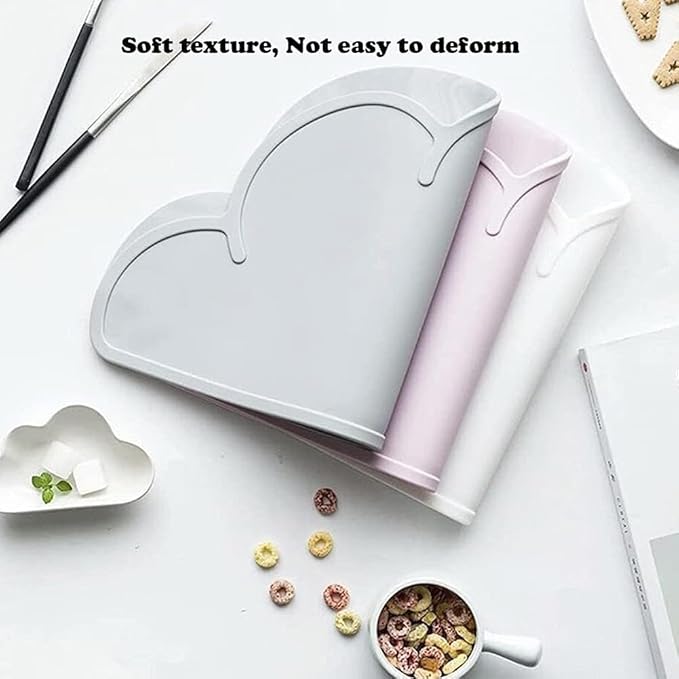 Love Dream Silicone Pet Feeding Food Mat with Raised Edge, Anti-Slip Waterproof Pet Bowl Mat Placemat for Dog and Cat (White)