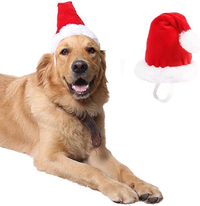 ANIAC Adjustable 3D Christmas Dog Santa Hat for Medium to Large Dogs Pet Dog Santa Costume…