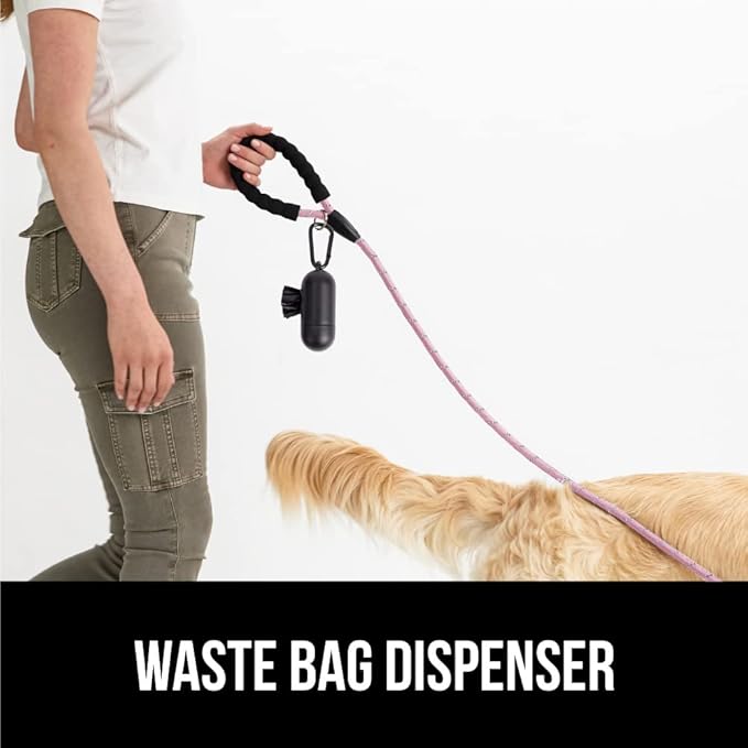 GORILLA GRIP Dog Leash, Heavy Duty Reflective Rope Leashes for Large, Medium, Small Breed Dogs, Puppy Training Essential for Walks, Hikes, Soft Handle, Rotating Metal Clip, Waste Bag Dispenser, Pink